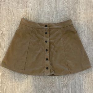 Brown Faux Suede Button Up Skirt